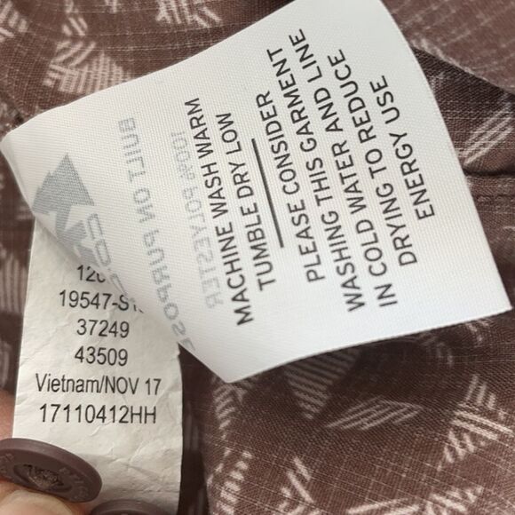 REI Long Sleeve Button Down Brown Shirt With Geometric Pattern. Size Large. - Picture 11 of 12